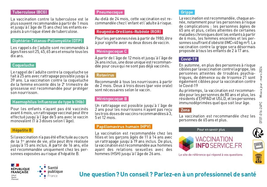 Calendrier vaccinal 2024 partie 2